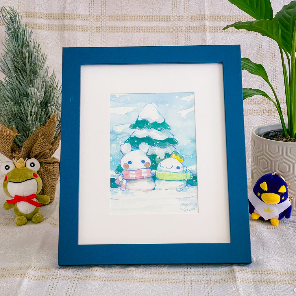 Morning Snow Friends - Original Watercolor Painting