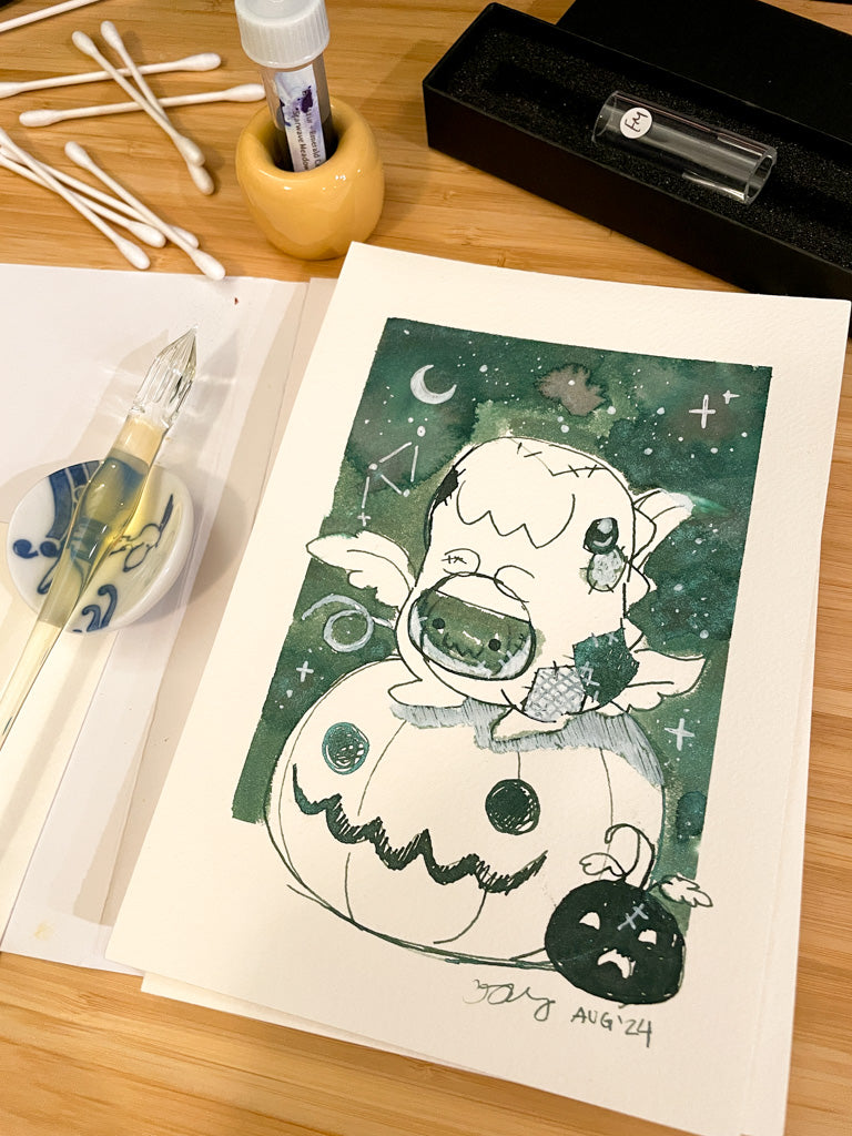 Pumpkin Light Dino - Watercolor Original Painting